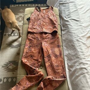 Stylish rust and metallic copper Women's workout pants and top